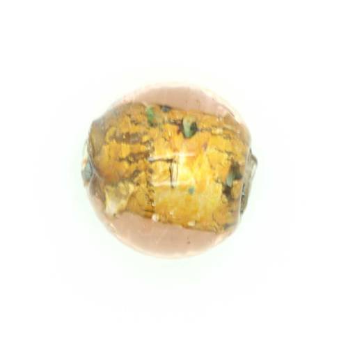 Perle ronde verre 12 mm feuille dorée x 2 