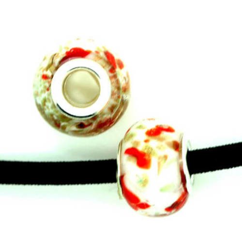  perle style europeenne 14mm blanche et rouge x 1 