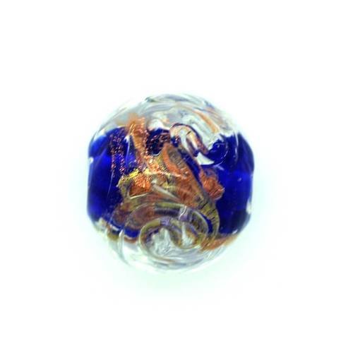 Perle ronde verre sérigraphiée 13 mm bleu x 1 