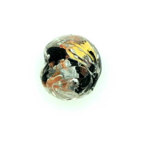  perle ronde verre sérigraphiée 13 mm noir x 1 