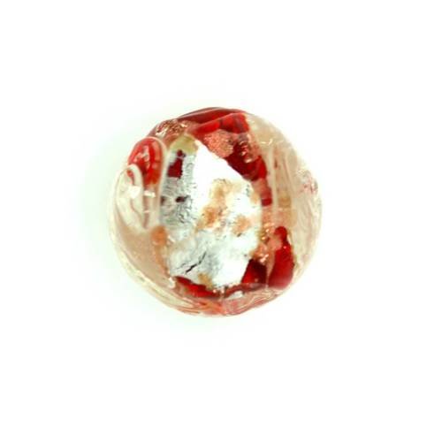 Perle ronde verre sérigraphiée 13 mm rouge x 1 