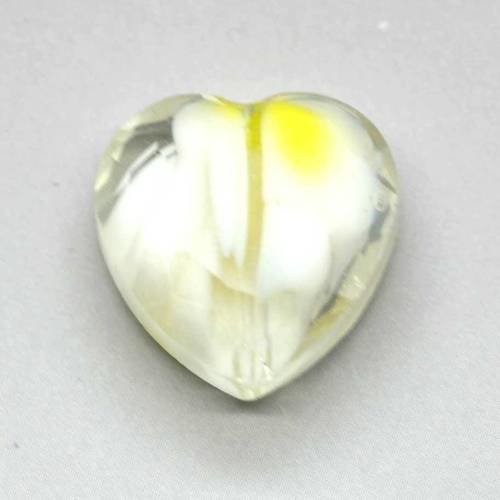 Perle en verre coeur 16 mm blanc et jaune x 1 