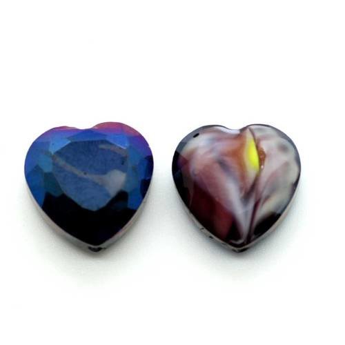 Perle en verre coeur 16 mm violet x 1 