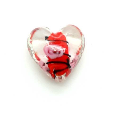 Perle cœur en verre  20 mm rouge x 1 