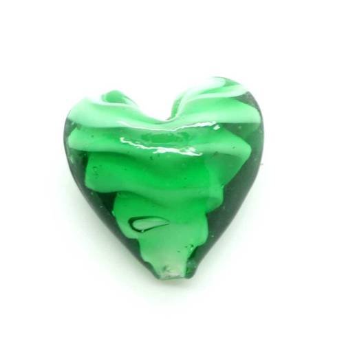  perle cœur 20 mm vert irisé x 1 
