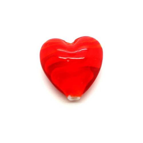  perle cœur 20 mm rouge irisé x 1 