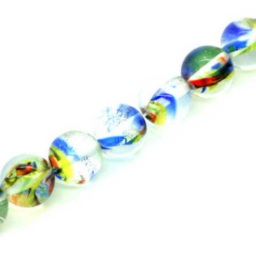  perle en verre ronde 12 mm argenté multicolor x 2 