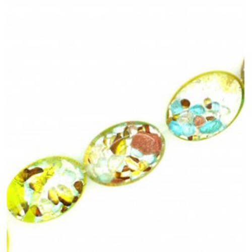  perle ovale plate 13,5x10 mm jaune/argenté x 2 