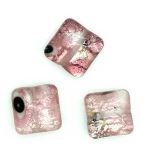 Perle verre carré 10x5,6 mm rose/argenté x 5 
