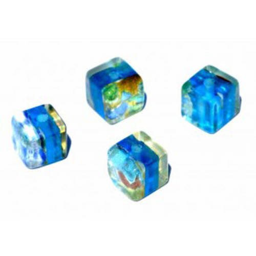  cube 8 mm bleu marine et argenté x 5 