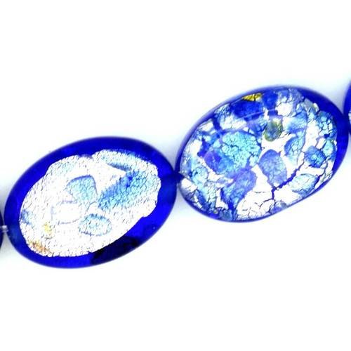Ovale plate 13,5x10 mm bleu/argenté x 2 