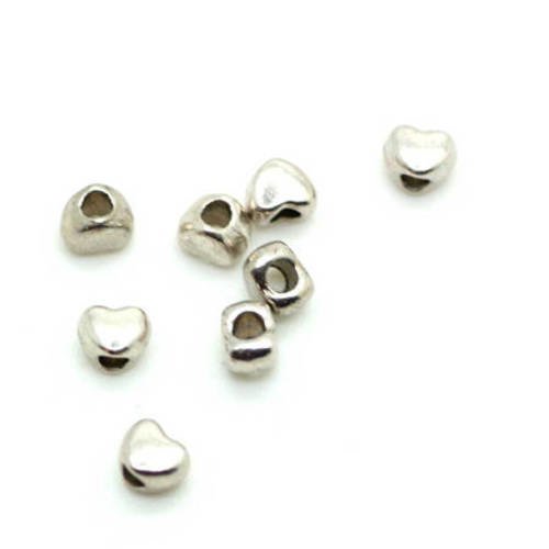 Perle coeur métal 3.2x4mm argenté  x 30 