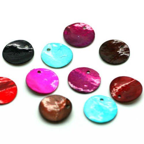  perle plate de coquillage  15 mm  multicolor x 20 