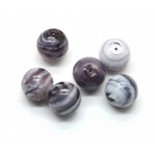  perle ronde 12 mm violet  et blanche x 4 