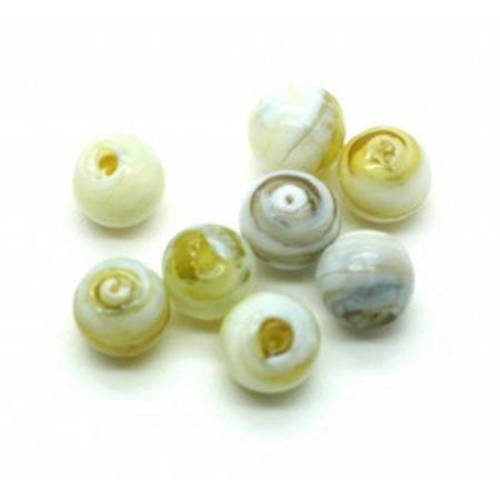  perle ronde 12 mm olive et blanche x 4 