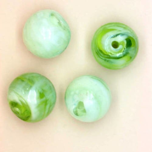  perle ronde 12 mm verte claire et blanche x 4 