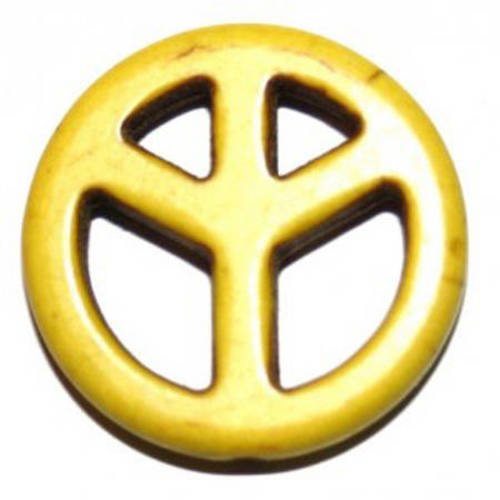 Perle peace & love 20 mm howlite jaune x 1