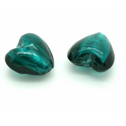 Perle cœur  feuille d'argent  15mm bleu zircon x 1