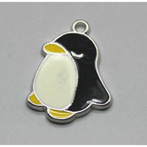  breloque pendentif pingouin noir et blanc 25x19mm x 1 