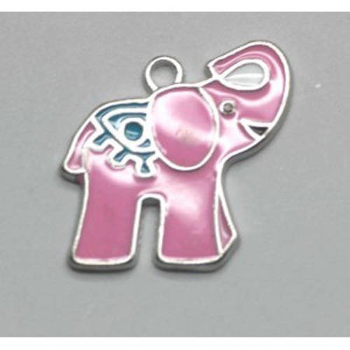 Breloque  pendentif elephant rose 24x24mm x1 