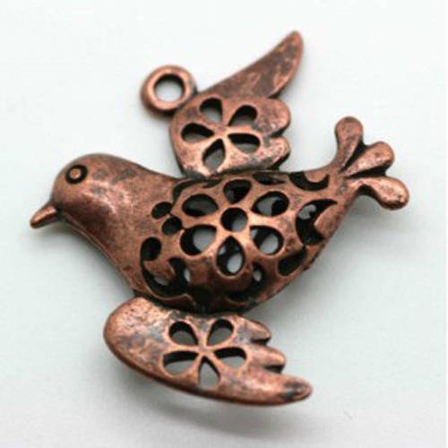 Breloque en métal cuivré antique, oiseau 34x29 mm x 1 