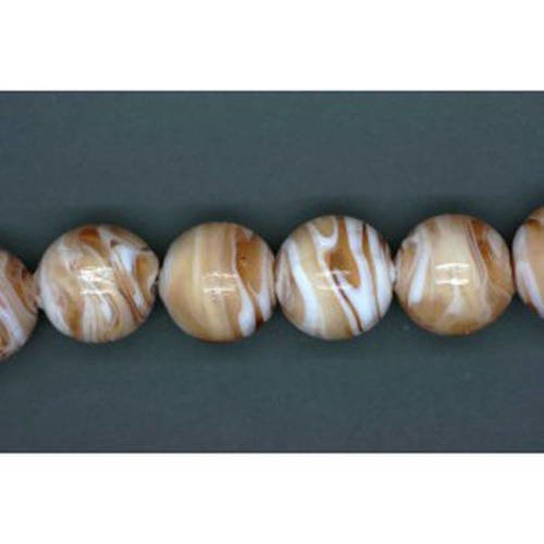 Perle ronde en verre 14 mm marron clair et blanche x 2 
