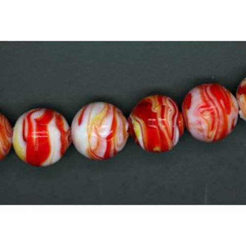 Perle ronde en verre 14 mm rouge et blanche x 2 