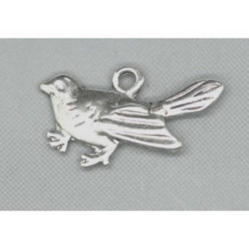  breloque oiseau en métal argenté, oiseaux 13x24 mm x 1 