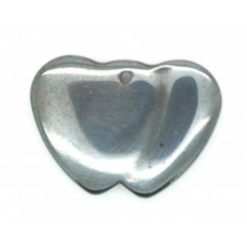 Pendentif double-coeur en hématite grise 18x25 mm x 1 