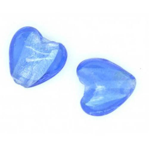 Perle cœur  feuille d'argent  15mm bleu denim x 2 