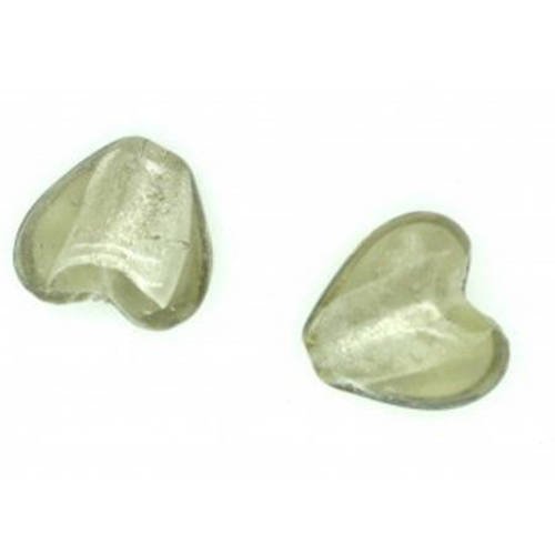 Perle cœur  feuille d'argent  15mm gris clair x 2 