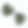 Perle cœur  feuille d'argent  15mm gris anthracite x 2 