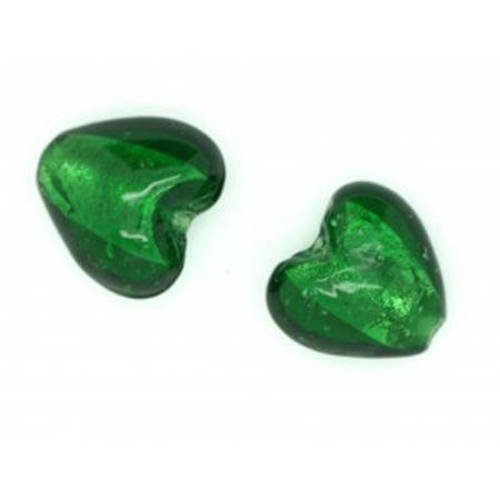 Perle cœur  feuille d'argent  15mm vert bouteille x 2 