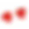Perle cœur  feuille d'argent  15mm rouge x 2 