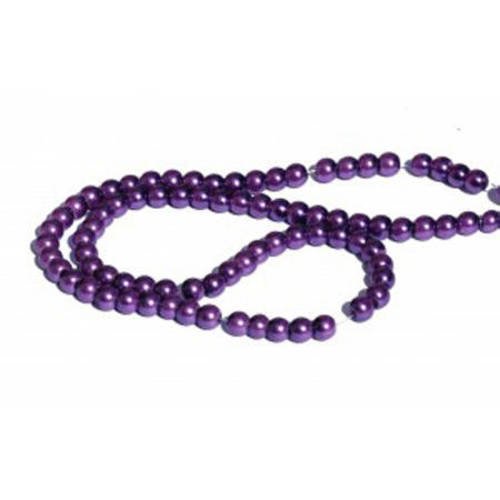 Perle ronde nacrée  3 mm  1 fil de ± 68 cm violet. 