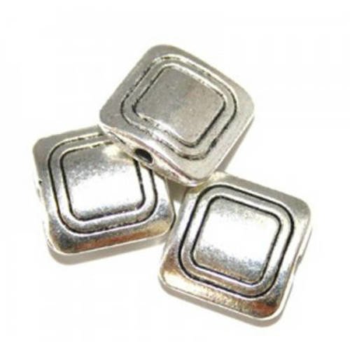 Perle carrée métal 6.4 x 3 mm argenté vieilli x 10 