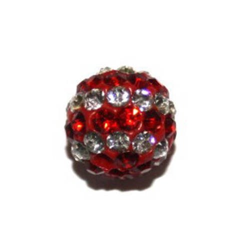Perle shamballa rouge et blanc 10 mm x 1. 