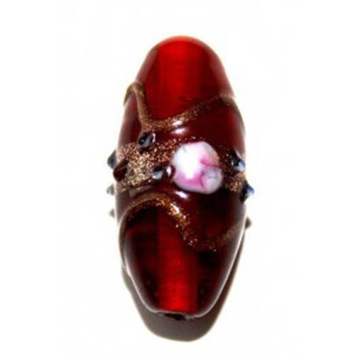  perle indienne olive décorée 27x13 mm rouge x 1 