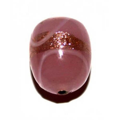  perle indienne olive décorée 16x14 mm rose  x 1 