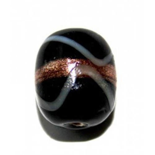 Perle indienne olive décorée 16x14 mm noire x 1 