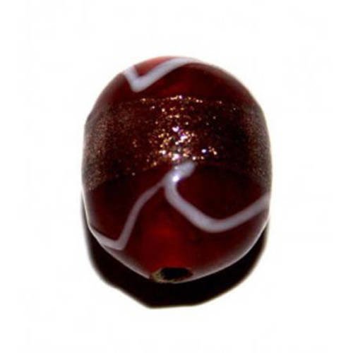  perle indienne olive décorée  16x14 mm rouge x 1 