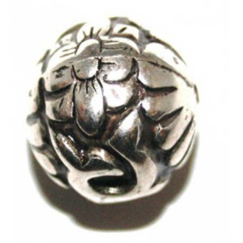 Perle ronde décorée 16 mm argenté vieilli x 2 