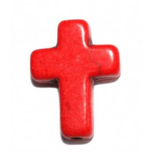 Perle croix en howlite rouge16x12mm x 3 