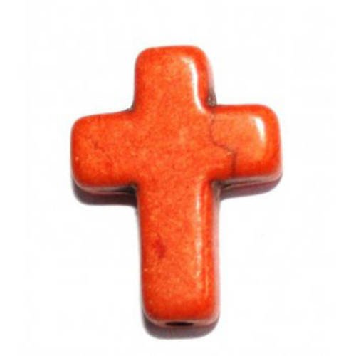 Perle croix en howlite orange 16x12mm x 3 