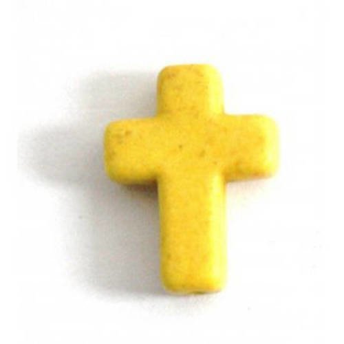 Perle croix en howlite jaune 16x12mm x 3 
