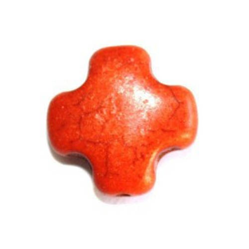 Perle croix en howlite orange 15mm x 3 