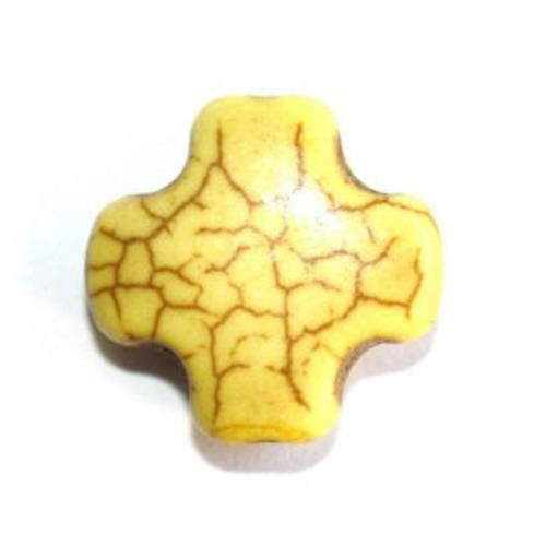 Perle croix en howlite jaune 15mm x 3 