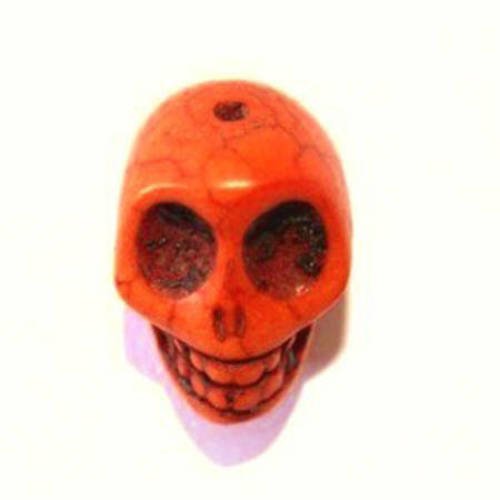 Perle tête de mort 17 mm howlite orange x 1 