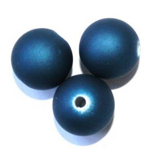 Perles ronde satins 14 mm bleue marine x 2 