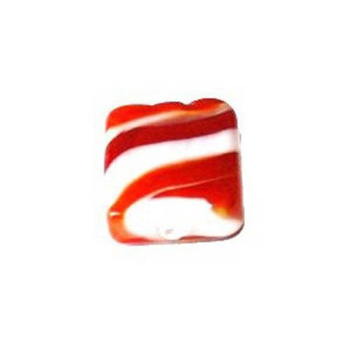  perle en verre carré 15 mm rouge et blanc x 3 